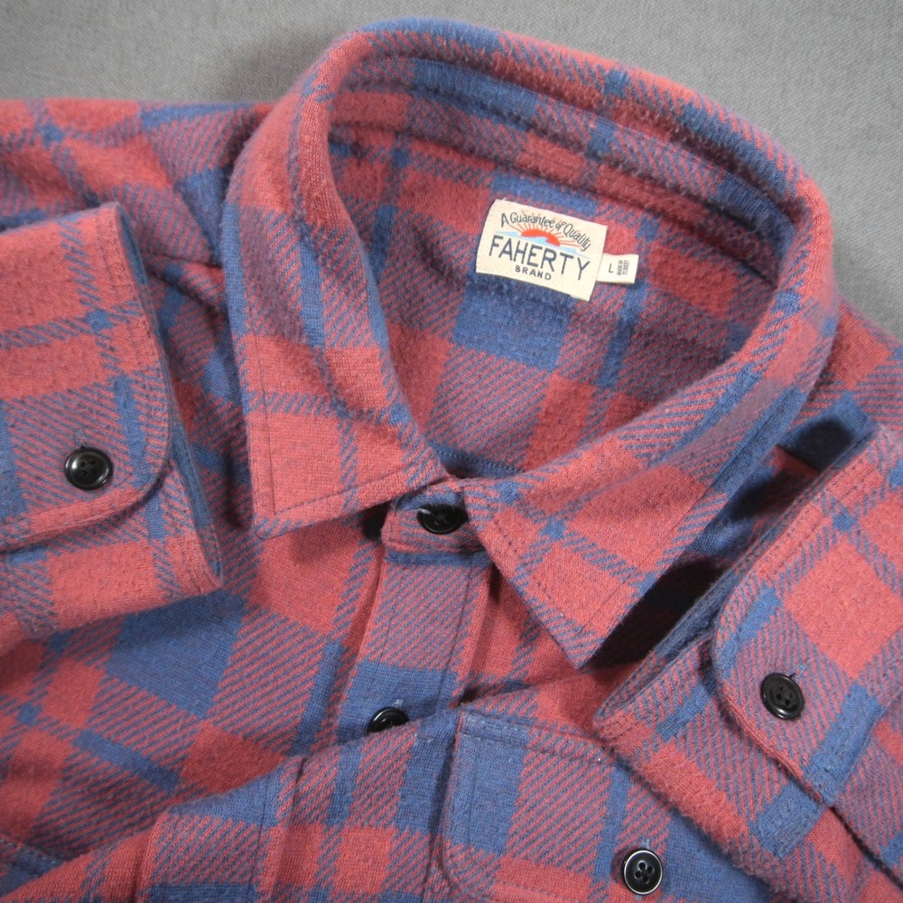 Faherty Legend Sweater Soft Plaid Flannel Stretch Men L Pink Outdooor Coastal
